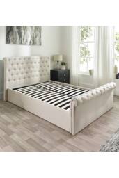 Aspire Chesterfield Ottoman Storage Bed in Natural Linen - Size: Double - thumbnail 4