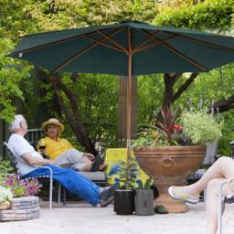 OUTSUNNY 3m Fir Wooden Garden Parasol Sun Shade Outdoor Umbrella Canopy in Dark Green - thumbnail 1