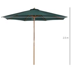OUTSUNNY 3m Fir Wooden Garden Parasol Sun Shade Outdoor Umbrella Canopy in Dark Green - thumbnail 3