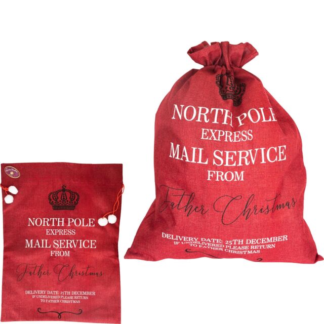 Shatchi North Pole Express Mail Sack Red Hessian Christmas Bag for Special Deliveries - image 1