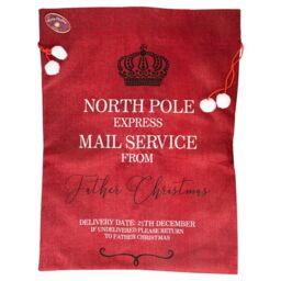 Shatchi North Pole Express Mail Sack Red Hessian Christmas Bag for Special Deliveries - thumbnail 2