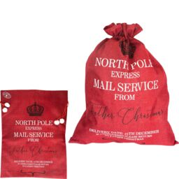Shatchi North Pole Express Mail Sack Red Hessian Christmas Bag for Special Deliveries