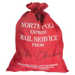 Shatchi North Pole Express Mail Sack Red Hessian Christmas Bag for Special Deliveries - thumbnail 4