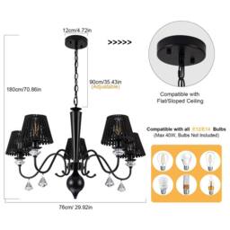 NIVOR 5 Light Dimmable Classic Traditional Crystal Chandelier in Black - thumbnail 2