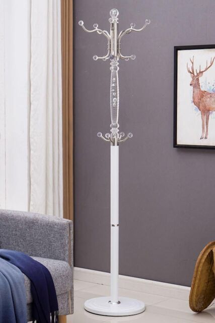 Modernique Sheer Metal & transparent Tube 185 cm High Coat Rack with Heavy Sturdy 38 cm Base in White - image 1