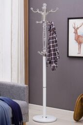 Modernique Sheer Metal & transparent Tube 185 cm High Coat Rack with Heavy Sturdy 38 cm Base in White - thumbnail 2