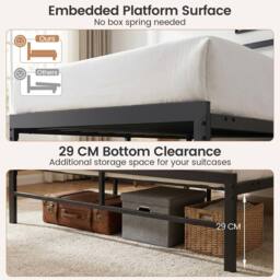 Costway Double Size Bed Frame w/LED Lights&Charging Station Metal Platform Bed in Brown - thumbnail 8