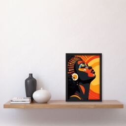 Artery8 Strong Artwork Of Black Woman Sun Worship Art Print Framed Poster Wall Decor - Size: A4 - thumbnail 4