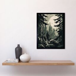 "Artery8 Wall Art Print Pine Tree Forest Sunrise Landscape Art Framed in Black - Size: W12"" x H16""" - thumbnail 2