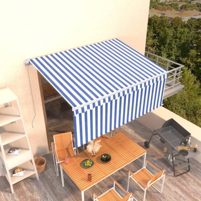 Berkfield Home Manual Retractable Awning with Blind 3x2.5m Blue&White in Blue - image 1