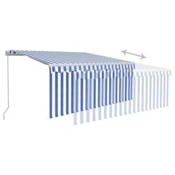 Berkfield Home Manual Retractable Awning with Blind 3x2.5m Blue&White in Blue - thumbnail 4