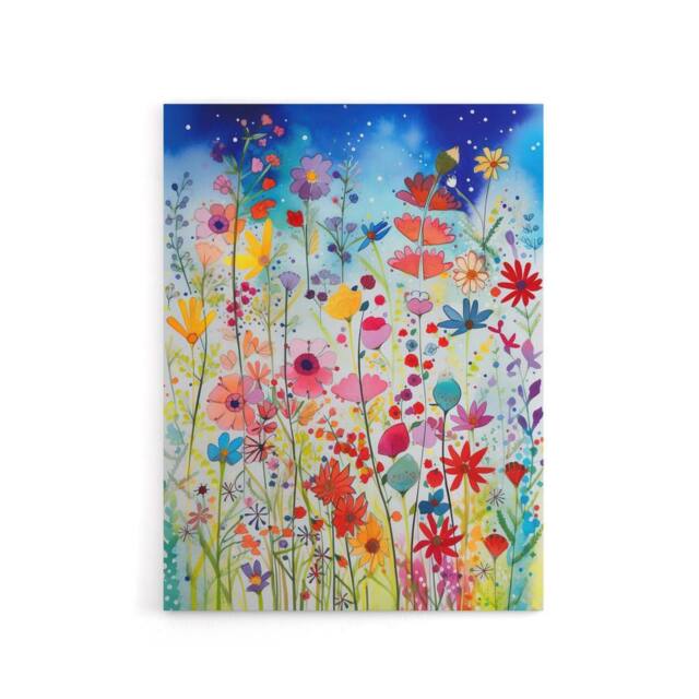 "Artery8 Summer Wildflower Meadow Folk Art Canvas Wall Art Print - Size: W24"" x H32""" - image 1