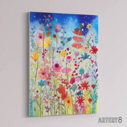 "Artery8 Summer Wildflower Meadow Folk Art Canvas Wall Art Print - Size: W24"" x H32""" - thumbnail 2