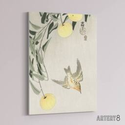 "Artery8 Cuckoo In Early Summer Rain Canvas Wall Art Print Ohara Koson in Yellow - Size: W18"" x H24""" - thumbnail 2