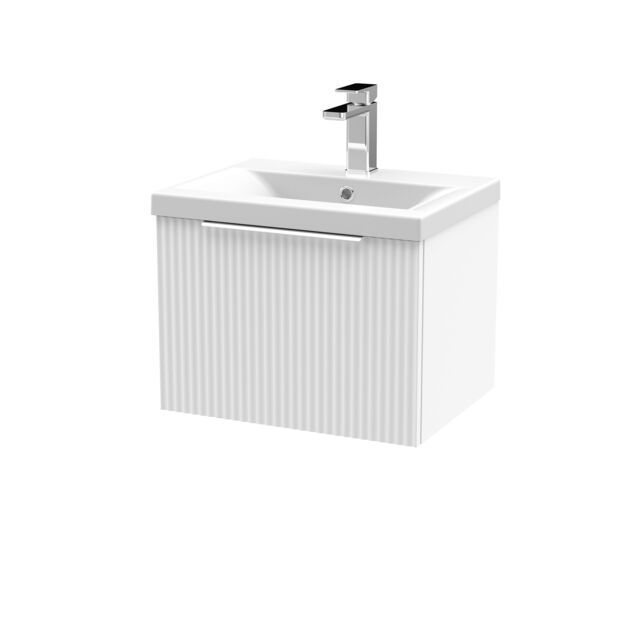 Balterley Fluted Wall Hung 1 Drawer Vanity Basin Unit & Basin 500mm, Satin White - image 1