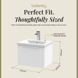Balterley Fluted Wall Hung 1 Drawer Vanity Basin Unit & Basin 500mm, Satin White - thumbnail 5