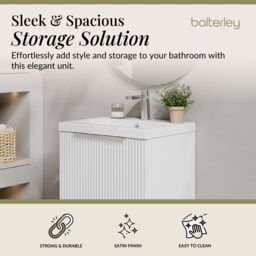 Balterley Fluted Wall Hung 1 Drawer Vanity Basin Unit & Basin 500mm, Satin White - thumbnail 2