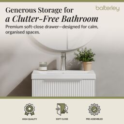 Balterley Fluted Wall Hung 1 Drawer Vanity Basin Unit & Basin 500mm, Satin White - thumbnail 3