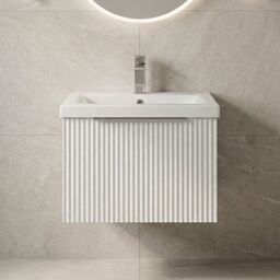 Balterley Fluted Wall Hung 1 Drawer Vanity Basin Unit & Basin 500mm, Satin White - thumbnail 9