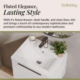 Balterley Fluted Wall Hung 1 Drawer Vanity Basin Unit & Basin 500mm, Satin White - thumbnail 4