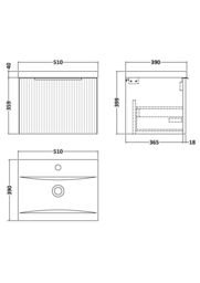 Balterley Fluted Wall Hung 1 Drawer Vanity Basin Unit & Basin 500mm, Satin White - thumbnail 8