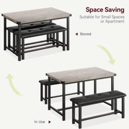 London Boutique 3PCS Dining Table Set Retangular Kitchen Table w/2 Upholstered Benches in Grey - thumbnail 4