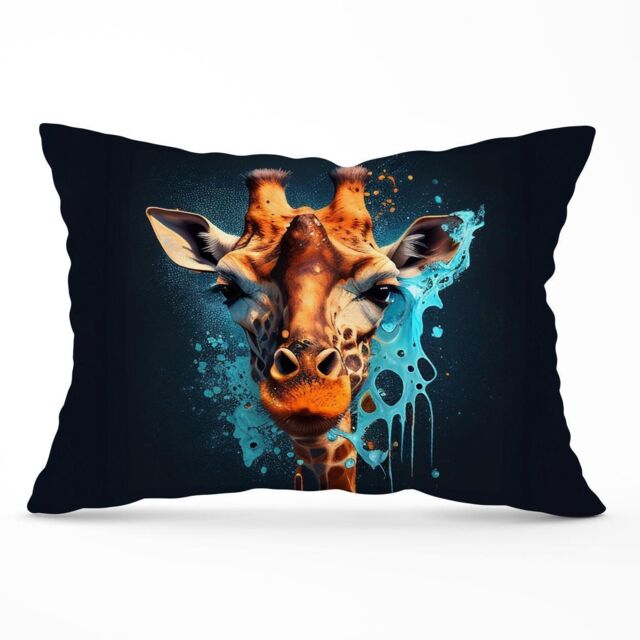 Warren Reed - Designer Blue Giraffe Face Splashart Cushions in Grey - Size: 60 cm x 60 cm - image 1