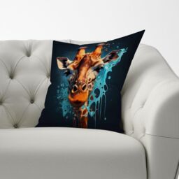 Warren Reed - Designer Blue Giraffe Face Splashart Cushions in Grey - Size: 60 cm x 60 cm - thumbnail 2