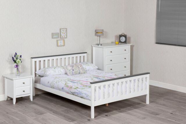 Rest Relax White Shanghai Wooden Bed Frame with Grey Accents - Size: Double - image 1