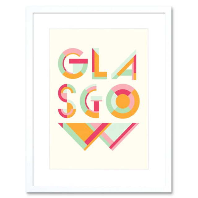 "Artery8 Wall Art Print Glasgow Colourful Word Art Framed 9X7 in White - Size: W7"" x H9""" - image 1