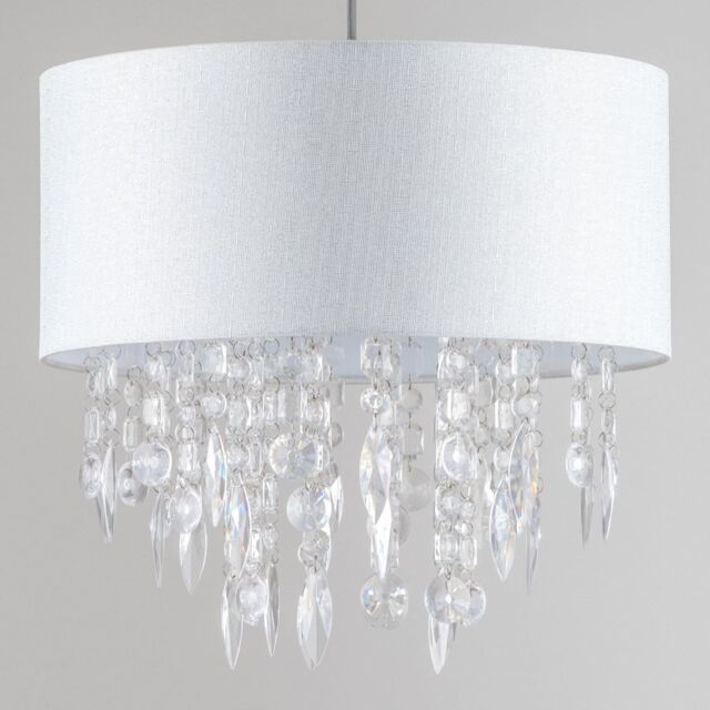 First Choice Lighting Large 40cm Easy Fit Shade Textured White Silver Fleck Acrylic Droplets - image 1
