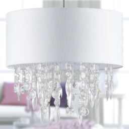 First Choice Lighting Large 40cm Easy Fit Shade Textured White Silver Fleck Acrylic Droplets - thumbnail 4