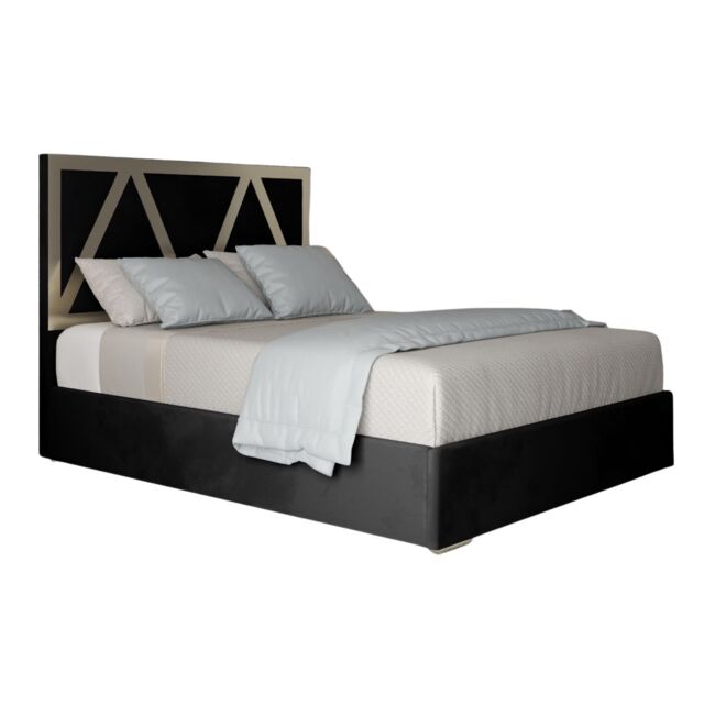 KDMD Belgrave Upholstered Soft Velvet Metal Designer Bed Frame in Black - Size: Super King - image 1
