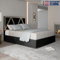 KDMD Belgrave Upholstered Soft Velvet Metal Designer Bed Frame in Black - Size: Super King - thumbnail 2