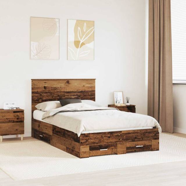 Berkfield Home Bed Frame with Headboard Old Wood 120 x 190 cm Engineered Wood in Brown - image 1