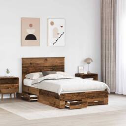 Berkfield Home Bed Frame with Headboard Old Wood 120 x 190 cm Engineered Wood in Brown - thumbnail 3
