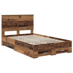 Berkfield Home Bed Frame with Headboard Old Wood 120 x 190 cm Engineered Wood in Brown - thumbnail 4