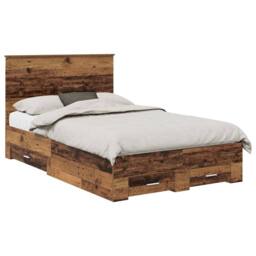 Berkfield Home Bed Frame with Headboard Old Wood 120 x 190 cm Engineered Wood in Brown - thumbnail 2