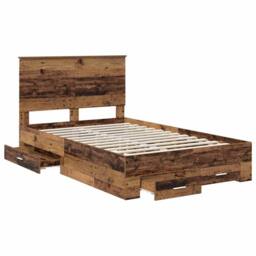 Berkfield Home Bed Frame with Headboard Old Wood 120 x 190 cm Engineered Wood in Brown - thumbnail 5