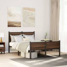Berkfield Home Metal Bed Frame without Mattress Brown Oak 120x200 cm - Size: Small Double - thumbnail 2