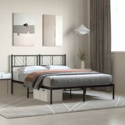 Berkfield Home Metal Bed Frame with Headboard Black 140x200 cm - thumbnail 2