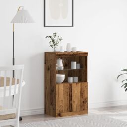Berkfield Home Sideboard with LED Lights Old Wood 60x37x100 cm in Brown - Size: 60 x 37 x 100 cm - thumbnail 1