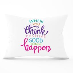 Warren Reed - Designer When You Think Positive Good Things Happen Cushions in Pink - Size: 45 cm x 45 cm - thumbnail 1