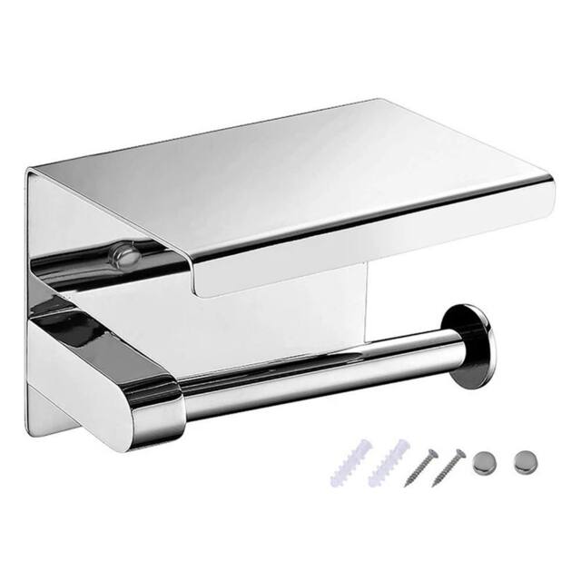 Nordara Wall Mounted Toilet Paper Roll Holder with Mobile Phone Storage in Silver - Size: 180 cm width x 180 cm drop - image 1