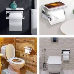 Nordara Wall Mounted Toilet Paper Roll Holder with Mobile Phone Storage in Silver - Size: 180 cm width x 180 cm drop - thumbnail 4