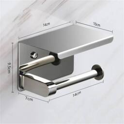 Nordara Wall Mounted Toilet Paper Roll Holder with Mobile Phone Storage in Silver - Size: 180 cm width x 180 cm drop - thumbnail 2