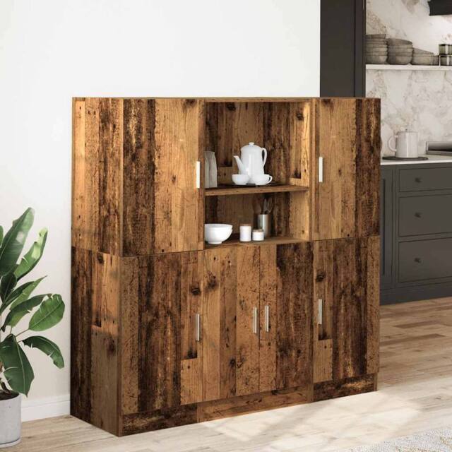 Berkfield Home Durable 3 Piece Kitchen Cabinet Set Old Wood Engineered Wood in Brown - image 1