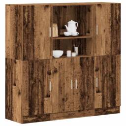 Berkfield Home Durable 3 Piece Kitchen Cabinet Set Old Wood Engineered Wood in Brown - thumbnail 2