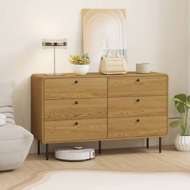HOMCOM Chest of Drawers for Bedroom, Modern 6 Drawer Dresser, Oak in Natural