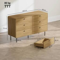 HOMCOM Chest of Drawers for Bedroom, Modern 6 Drawer Dresser, Oak in Natural - thumbnail 3